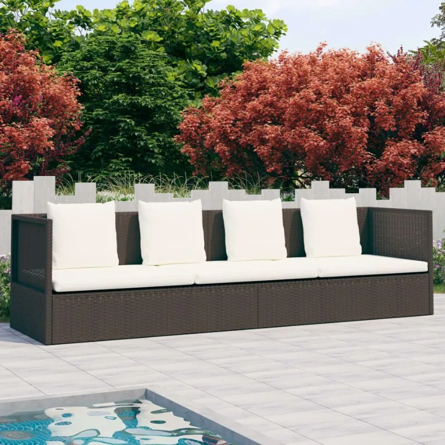 

Patio Bed with Cushion Pillows Poly Rattan Brown