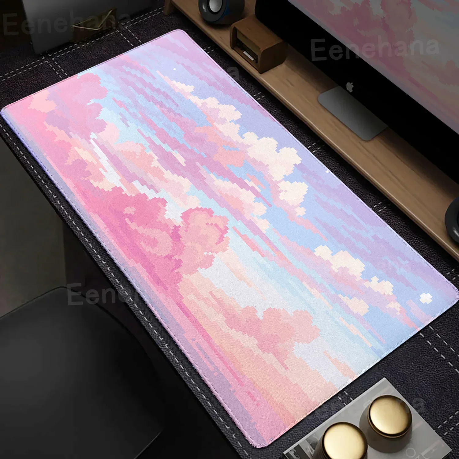 Pixel Rosa Wolken Mauspad Himmel Großes Mousepad PC Gaming Zubehör Pad Niedliche Landschaft Gummi Computer Schreibtischmatte Xxl Erweitertes Pad