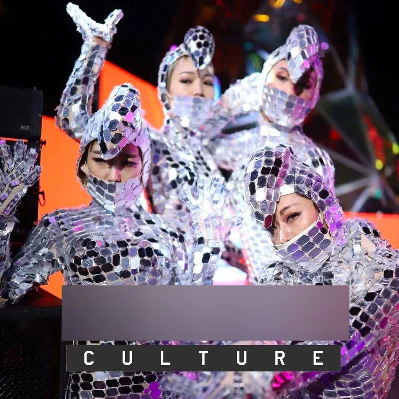 Silver Mirror Gloves Stage Performance Costume Tool Pub DJ DS Gogo Dance Wear Rave Outfit Square Lens Gloves