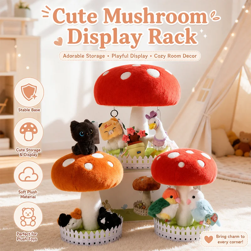 Plush Mushroom Display Rack Mini Plush Doll Hanging Stand Keychain Organizer Room Decor Figure Display Shelf Toy Storage Holder