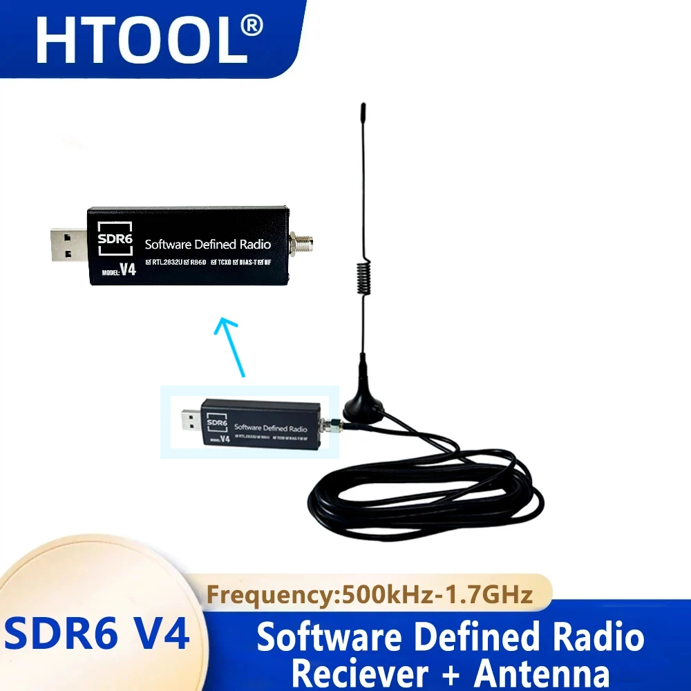 Najnowszy odbiornik radiowy sterowany programowo HTOOL RTL-SDR V4 R860 RTL2832U 1PPM TCXO HF BiasT SMA Radio sterowane programowo + Antena