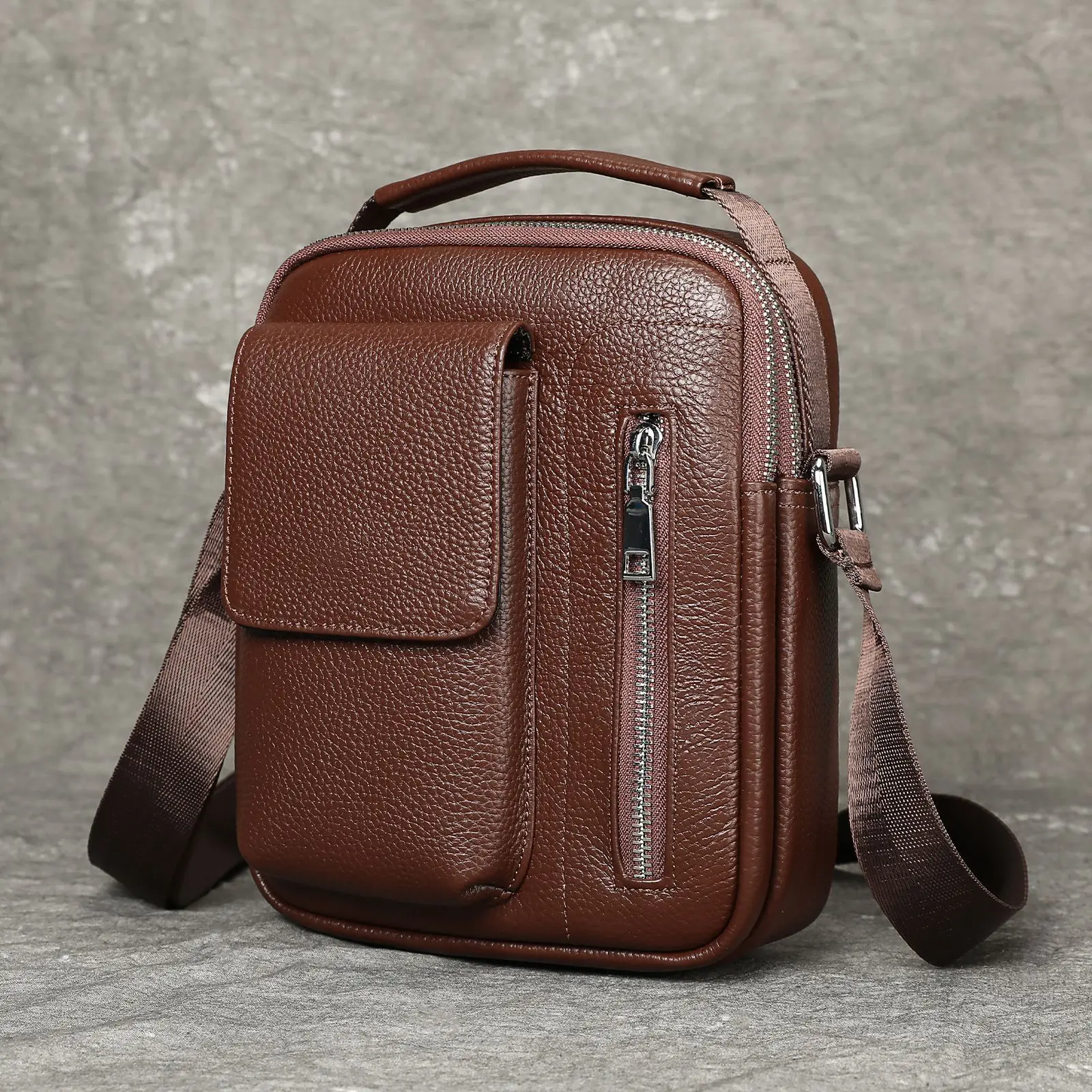 حقيبة كتف ساعي البريد للرجال حقائب يد كاجوال جلد طبيعي صغير حقائب كروس للرجل 2025 حبال الأعمال الزوج الأسود #1