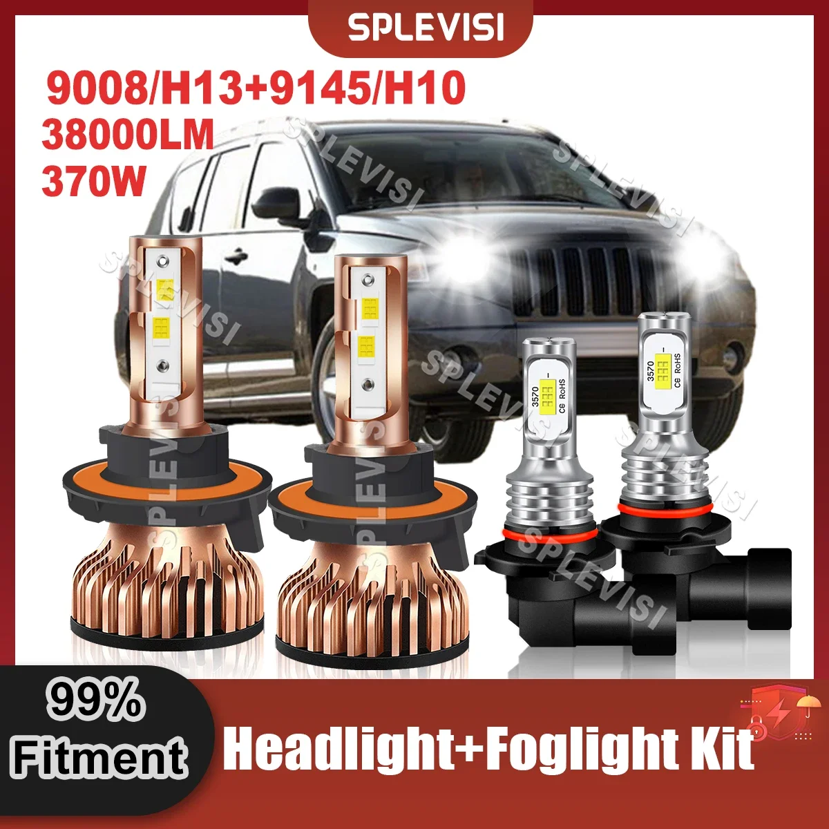 

H13/9008 LED Headlight High Low Beam 9145/H10 Foglamp Kit For Jeep Compass 2007 2008 2009 Automobile Light Bulbs Kit