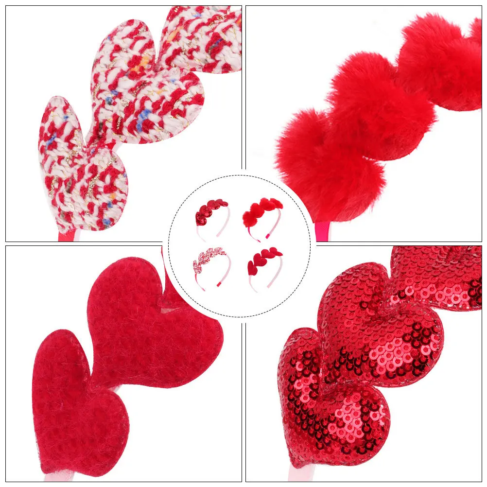

4pcs Heart-Shaped Splicing Headbands For Girls Valentine'S Day Party Hair Accessories Decorative Headwear Hairband Props