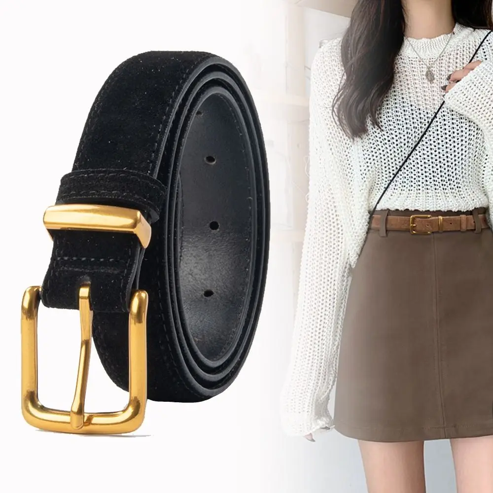 Fashion Luxury Design Suede Leather Belt Casual Trendy Pin Buckle Waistband Versatile Frosted Cowhide Belt Gifts