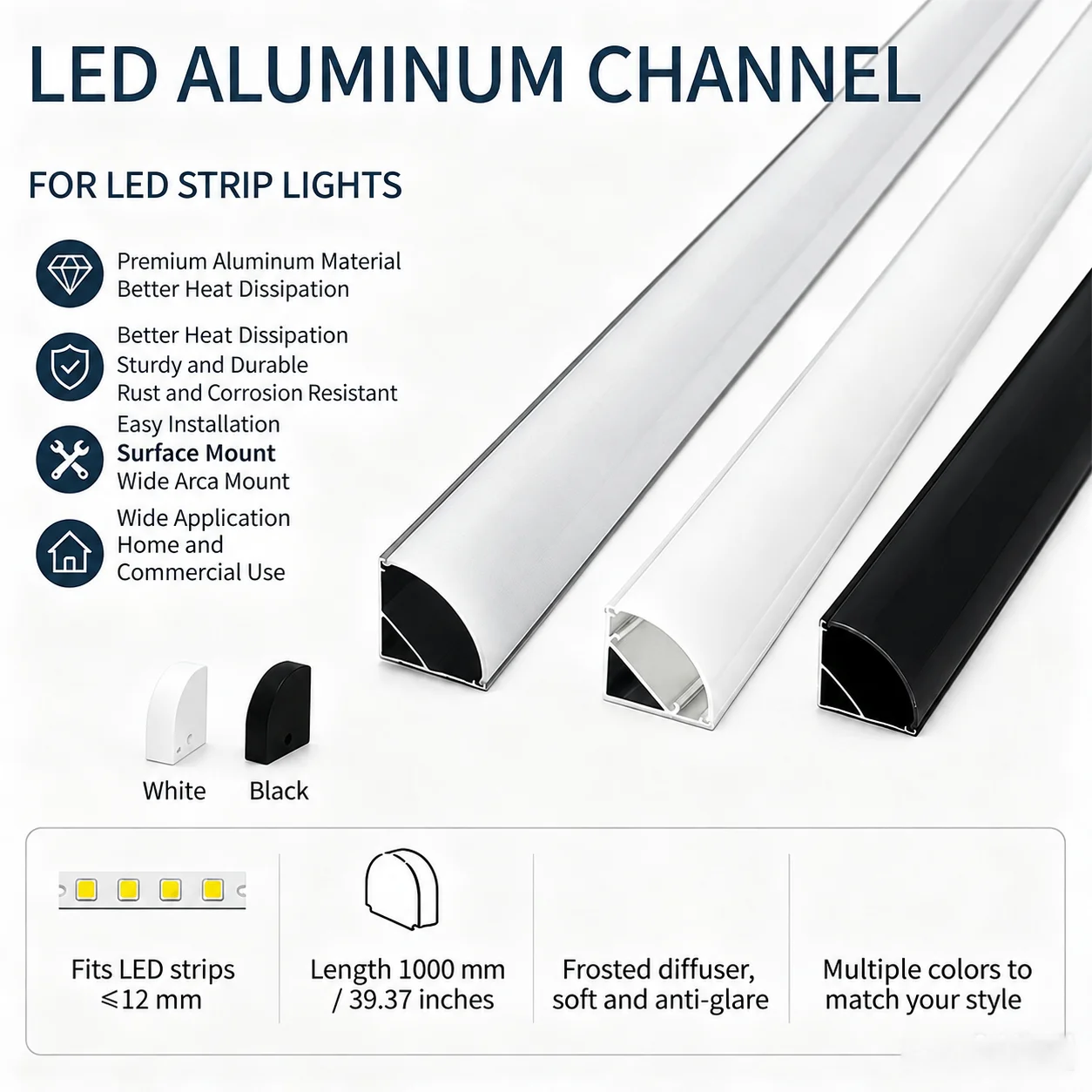 LED Aluminum profile 1m/6pcs v shape Corner for 5050 2835 LED Strip Bar Lamp channel Holder White/Black Cover