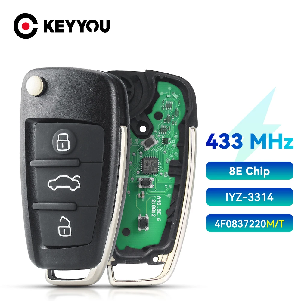 

KEYYOU FSK 315/434MHz 8E Chip For Audi A6 S6 Q7 2004-2015 IYZ 3314 4F0837220R 4F0837220M 4F0837220T Remote Key Fob