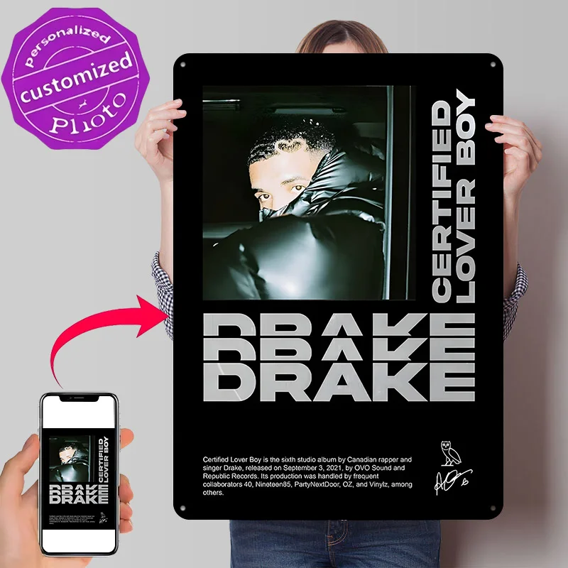Drake - Certified Lover Boy Album Art 3D Texture Printed Poster Custom Vintage Metal Tin Plate Sign for Wall Art Decoration Room
