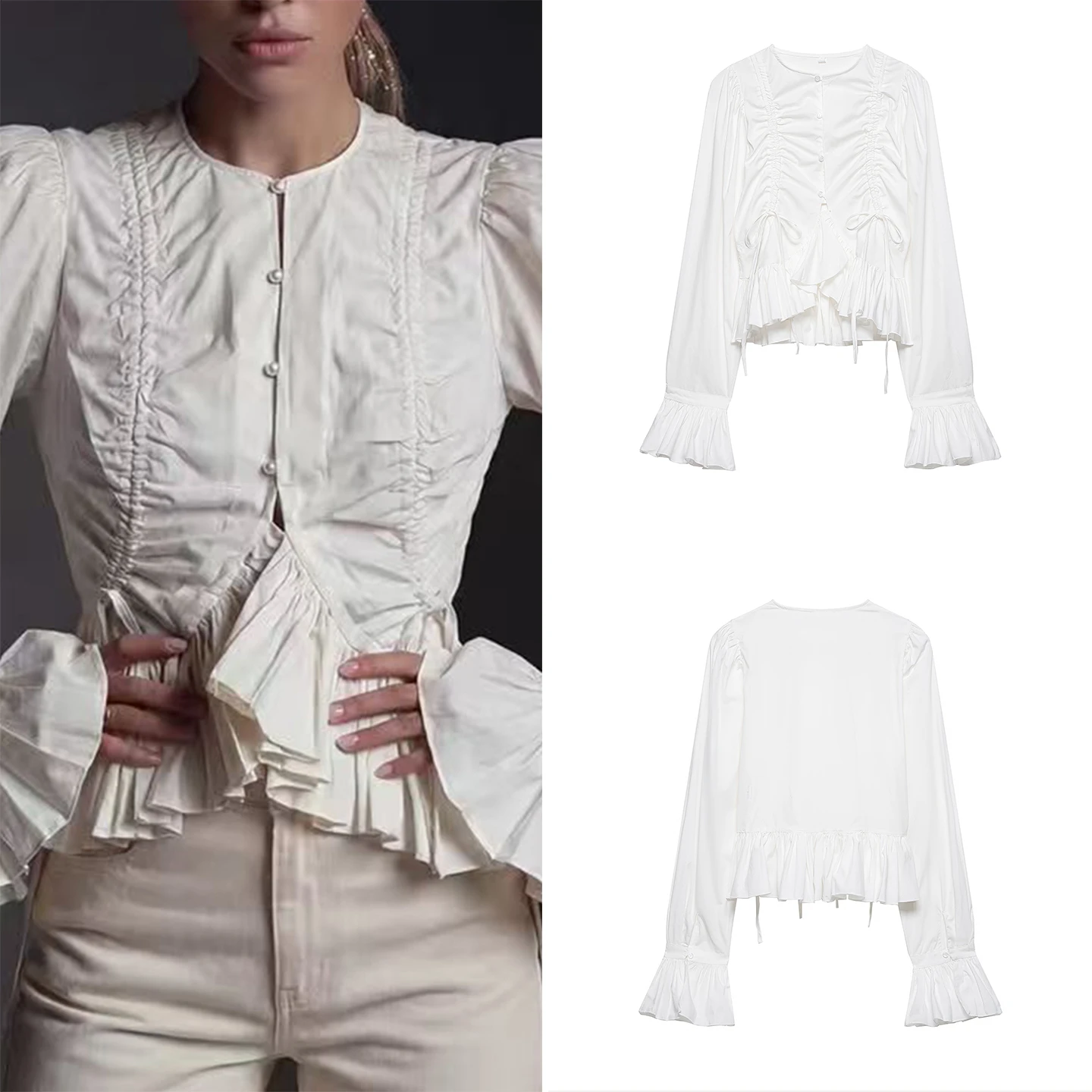 

Faionable Personali Women's irt Spring Commute Bell Sve Patchwork Top Loose Fit Long Sve European Sle Z