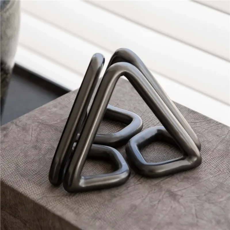 Modern Geometric Stainless Steel Triangle Ornament Luxury 3D Desktop Decor Simple Metal Sculpture For Home Office Table