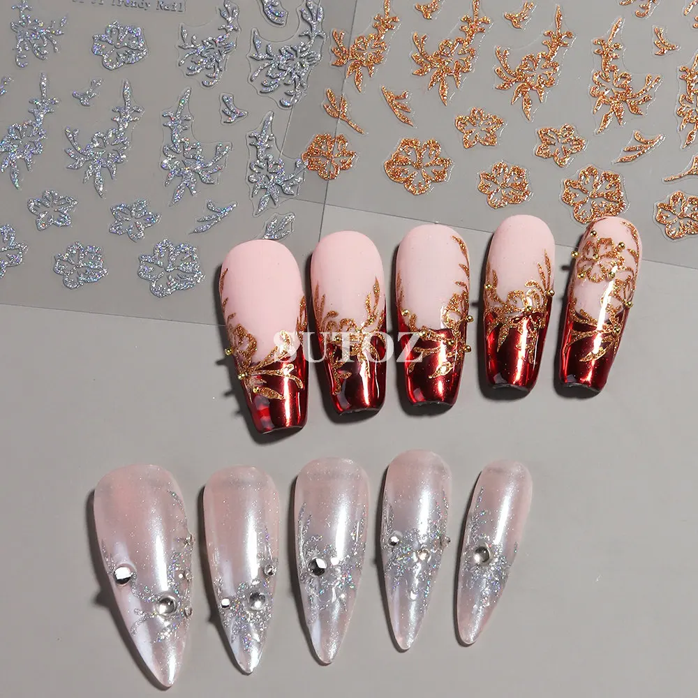 Glitter árvore de natal adesivos de unhas estrela de ouro dos desenhos animados veados decalques floco de neve arco sliders de unhas ano novo manicure decorações LEBLS-J32