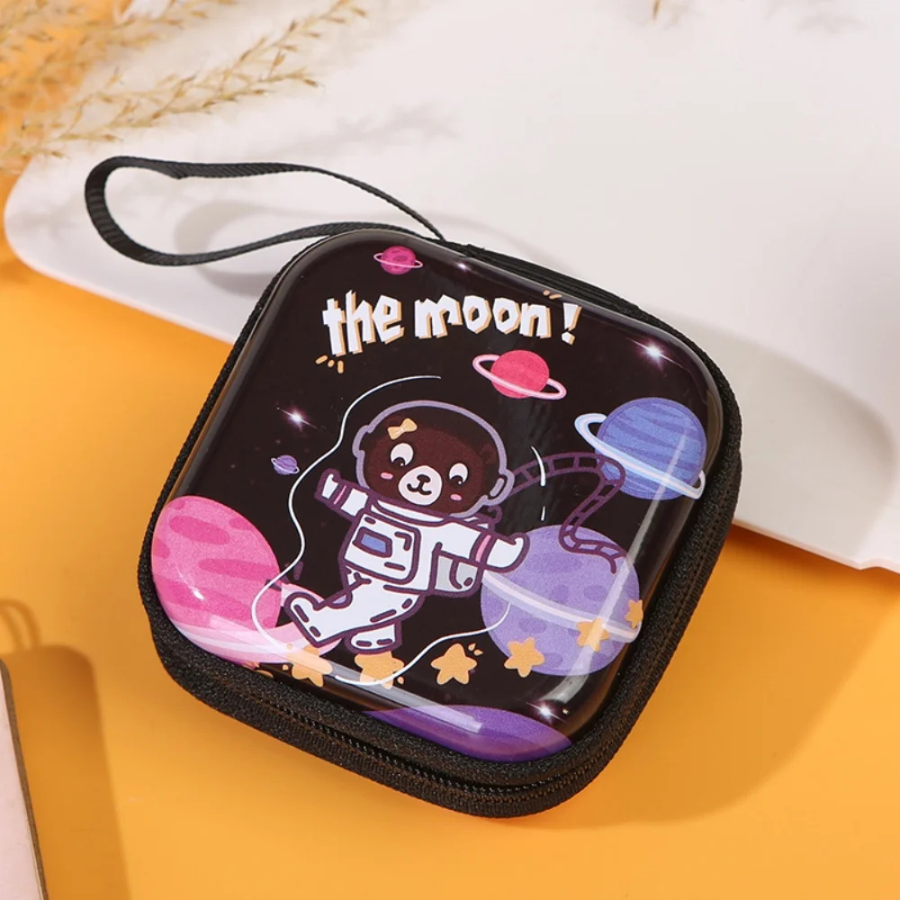 Creative Square Tinplate Coin Purse Cartoon Animals Storage Bag Mini Wallet Portable Zipper Headphone Key Bags Children's Gift