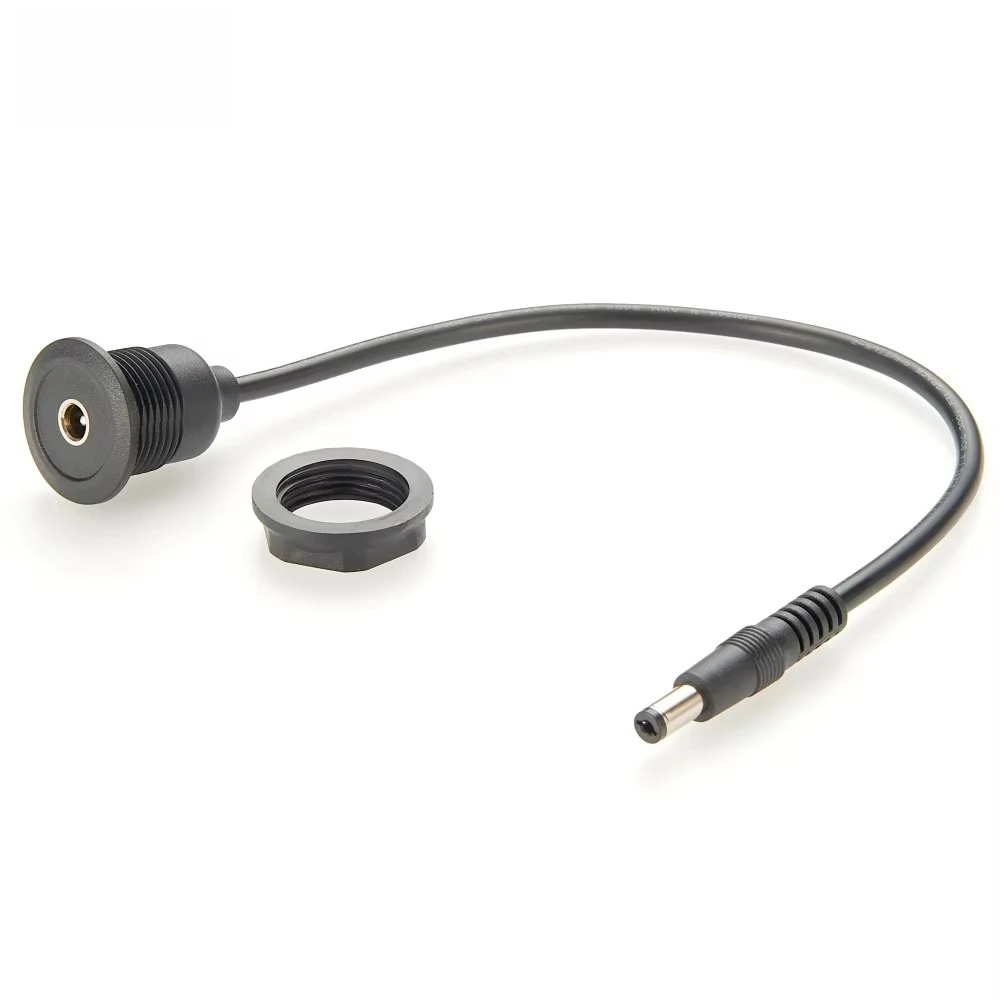 DC Power 5.5mm X 2.1mm Jack Male to Female Round Panel Mount Extension Cable, DC-099 Chassis Flush Mount, Power DC5521 Socket