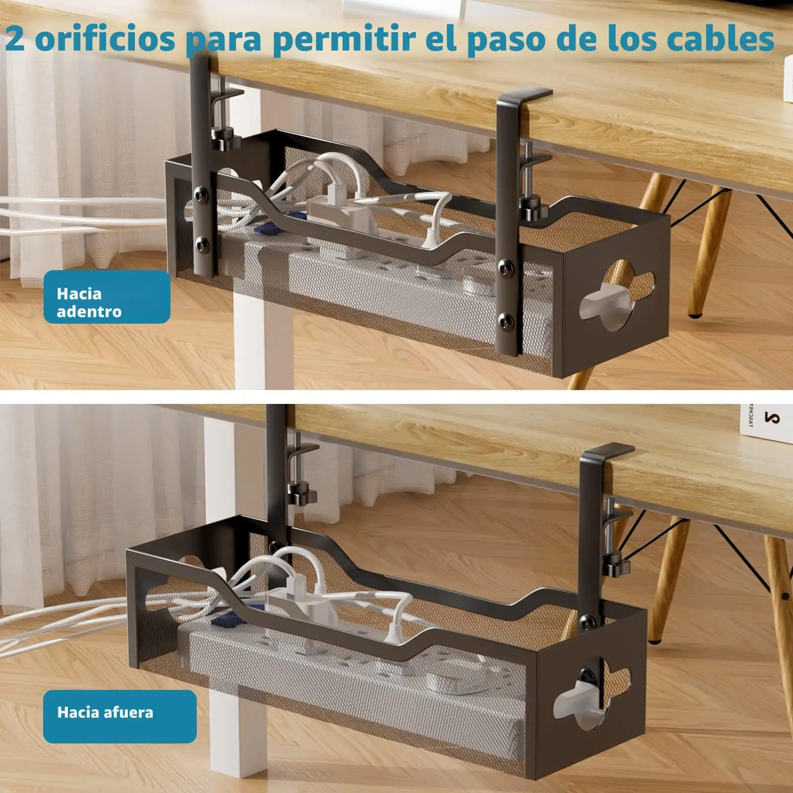 Painted Iron Clamp-On Under-Desk Cable Basket Adjustable Organizer X Cm