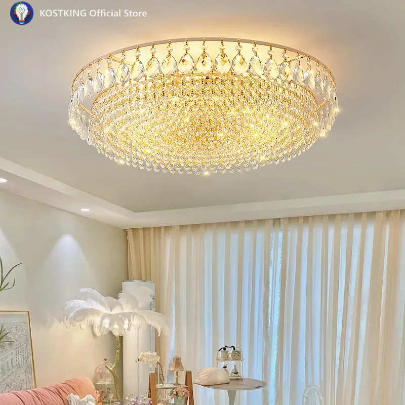 Living Room Lamp Led Crystal Ceiling Lamp Modern Simple Atmosphere Household Round Luxury Bedroom Dining Room Lamps Wholesale