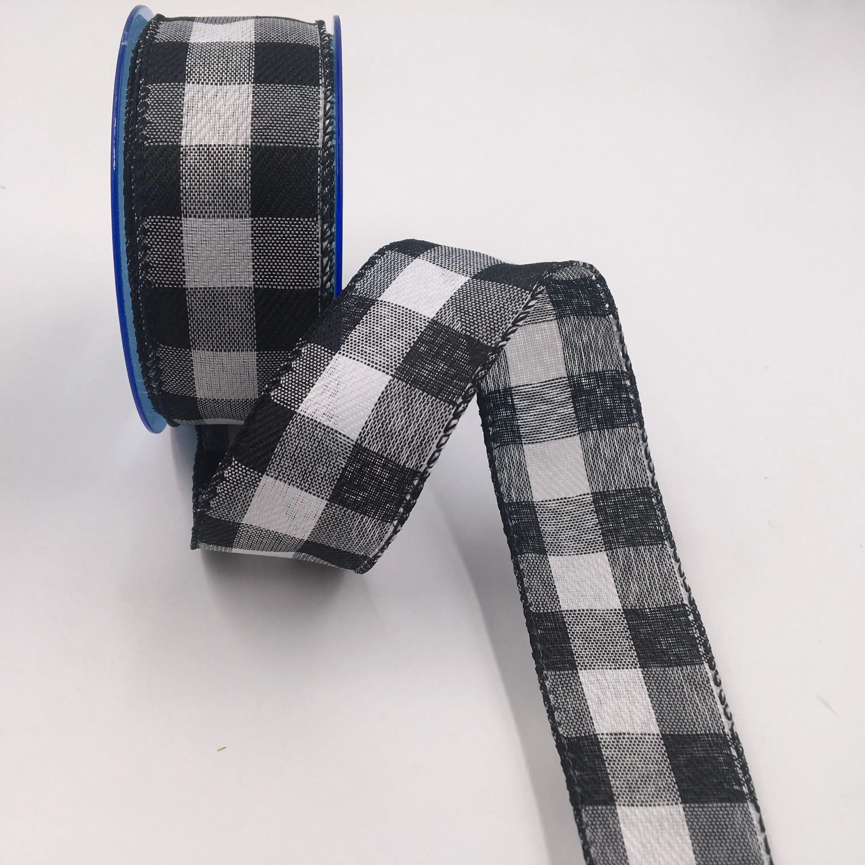 White and Black Wired Edge Plaid Ribbon Buffalo Checked Cambridge Wired Plaid Ribbon for Christmas DIY Craft Festival Party