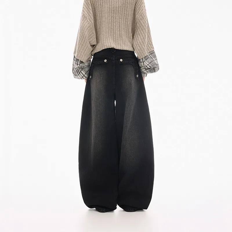 2025 Ropa Y2K حزام الموضة المرقعة فضفاض المرأة مكدسة الجينز السراويل للمرأة الملابس خمر الأزرق بناطيل جينز غير رسمية