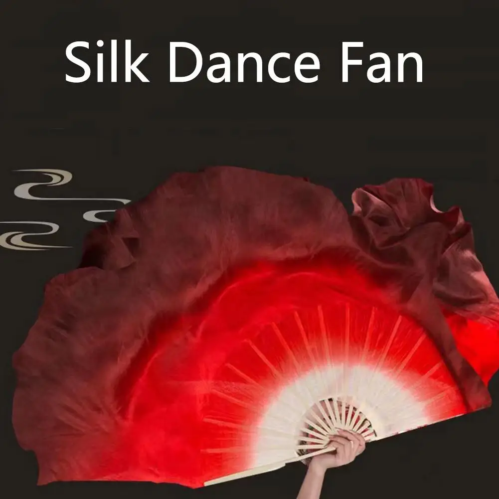 Belly Dance Fan Veil Real Silk Two Layers Bamboo Short Fan Magic Dream Color Light Weight Gradient for Chinese Folk Dance Yangko