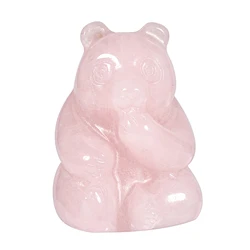 Natural rosa urso de quartzo estátua cura pedra de cristal mão-esculpida estatuetas animais para decoração do quarto casa pequenos ornamentos