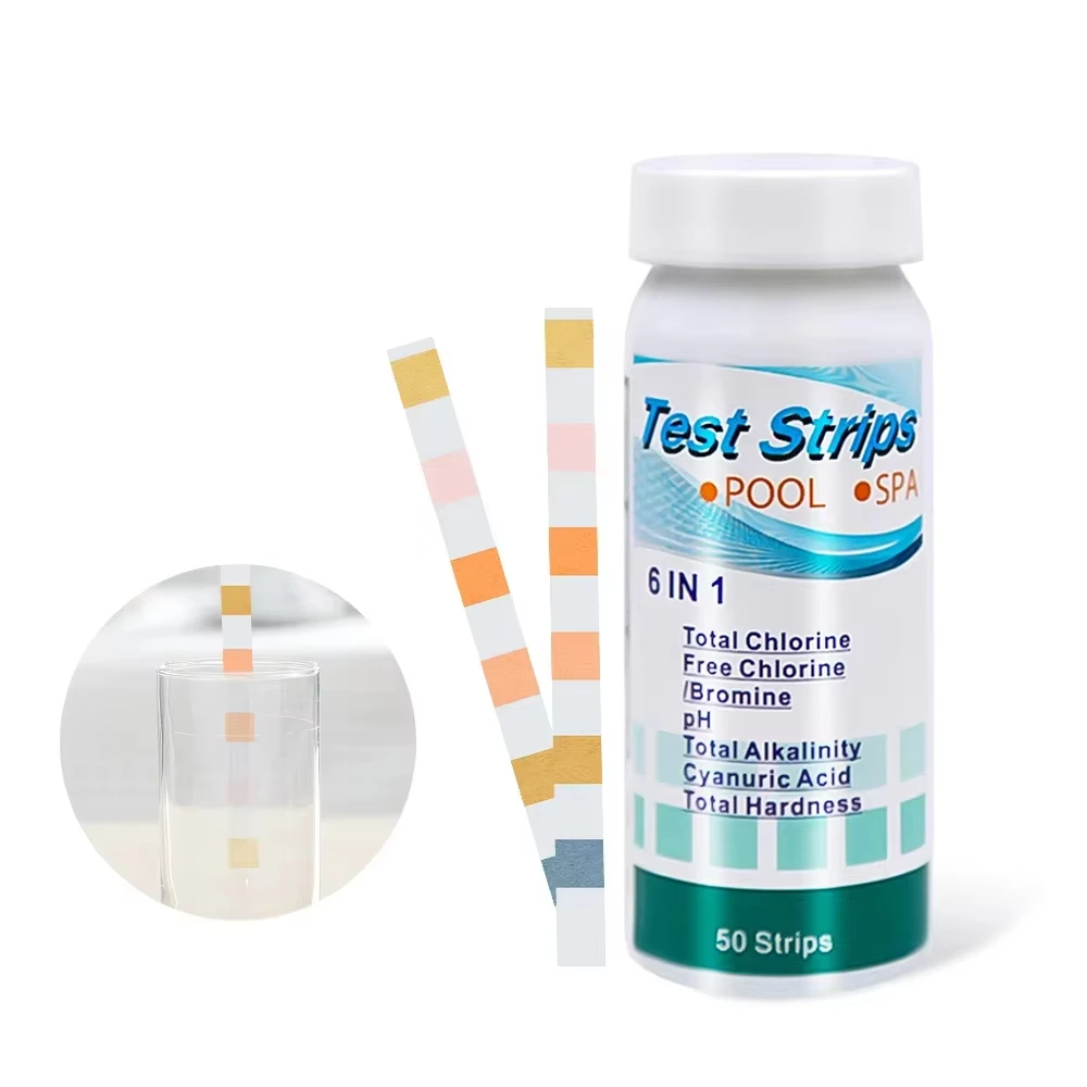 50 Stück 6 in 1 Chlor-PH-Teststreifen Schwimmbad Spa Wassertestpapier Härte Chlor Alkalinität PH Cyanuric Brom Detect