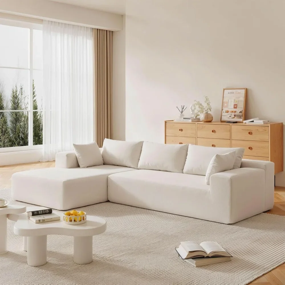

109" Cloud Sectional Couch - L Shaped Chenille Couch with Chaise, No Assembly Required, Ivory Cream