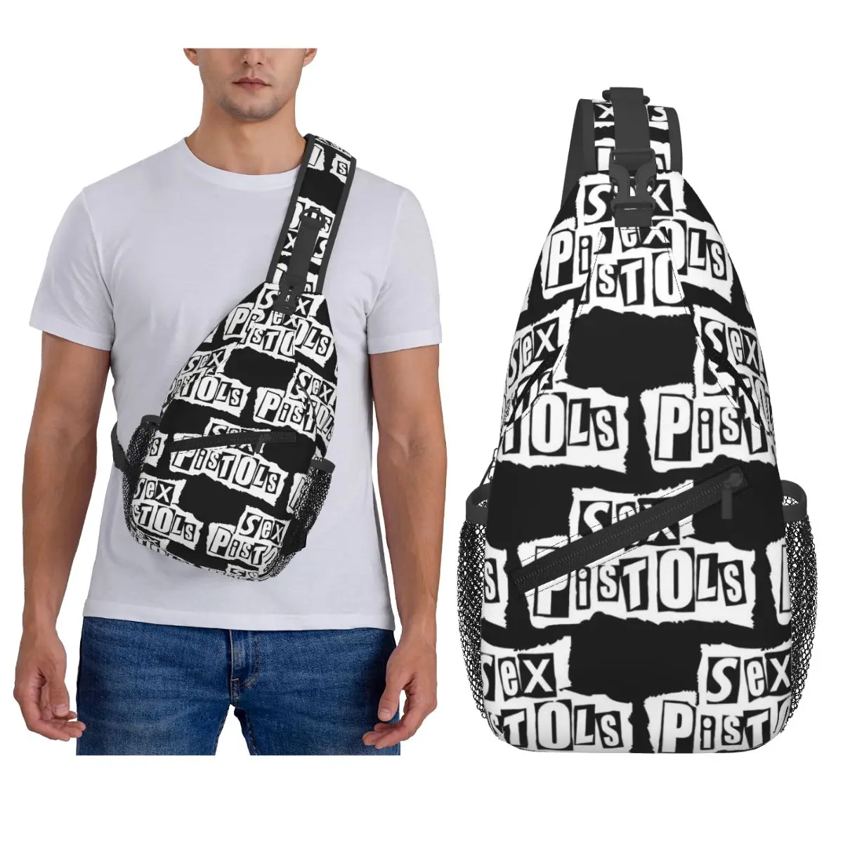 Sex Pistols Guns Heavy Metal Rock Chest Bag Men Sling Crossbody Backpack Chest Bag Traveling Hiking Daypack Shoulder Bag