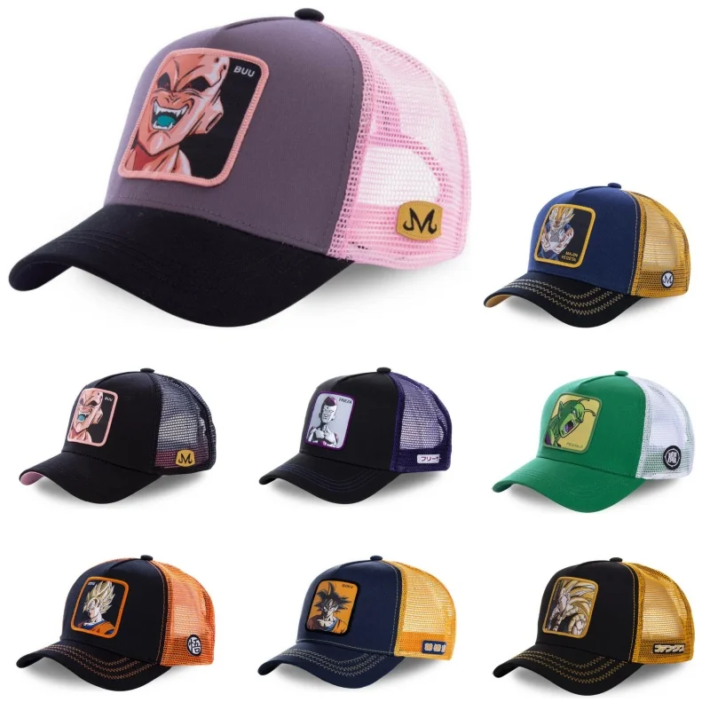 New Dragon Ball Son Goku Cap Summer Travel Peaked Cap Men's Embroidery Hip-Hop Cap Style Sun Visor Adjustable Trucker Mesh Cap