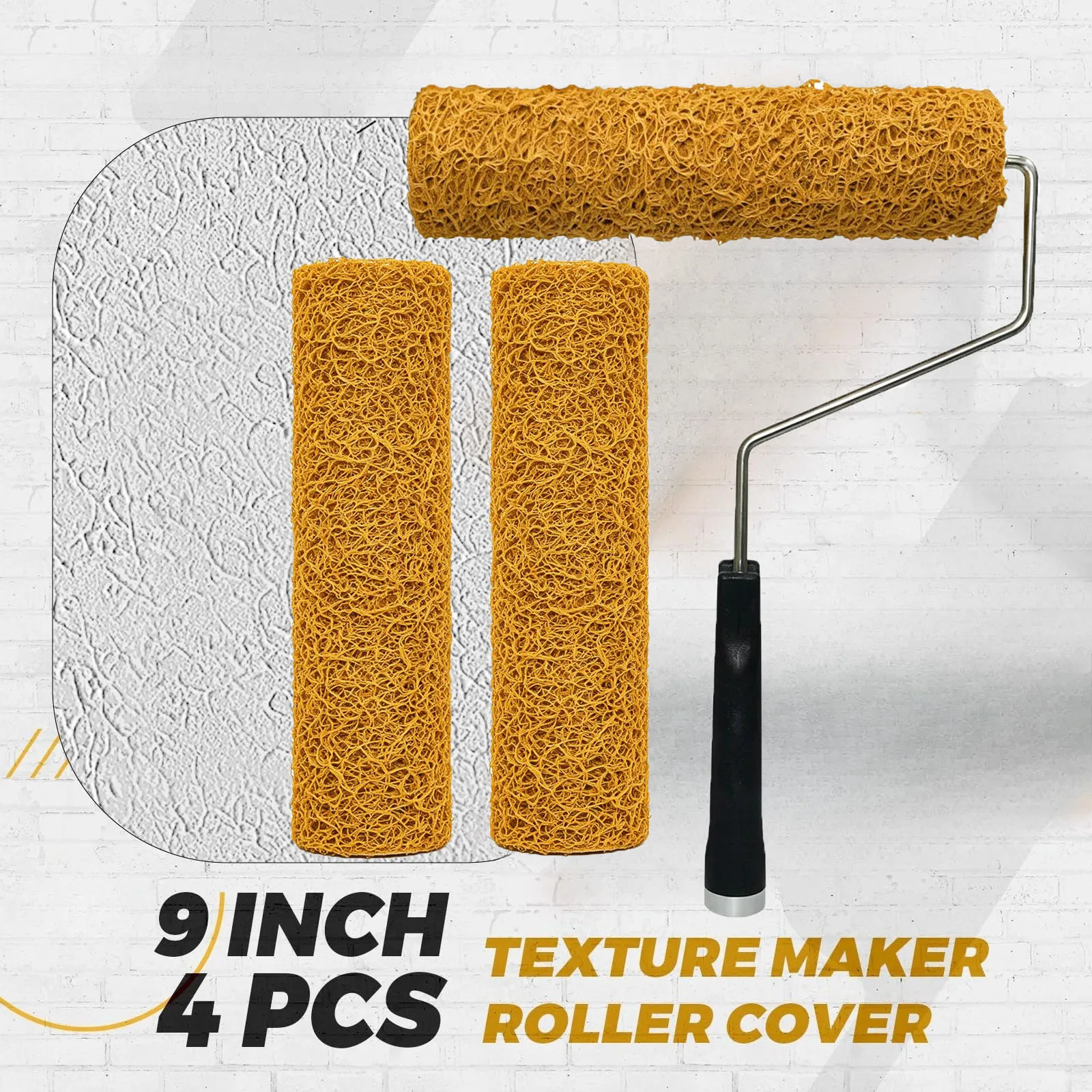 4 Pcs Texture Paint Roller Set 3 Pcs 9 Inch Roller Heads with A Paint Frame for Home Improvement Supplies Popcorn Ceilings