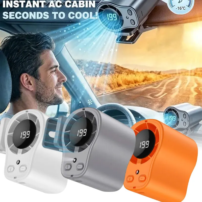 Cooling Fan Semiconductor Car Fan Clip on Portable Desk Fans USB Rechargeable with LED Display 360Rotation Quiet for Car Camping