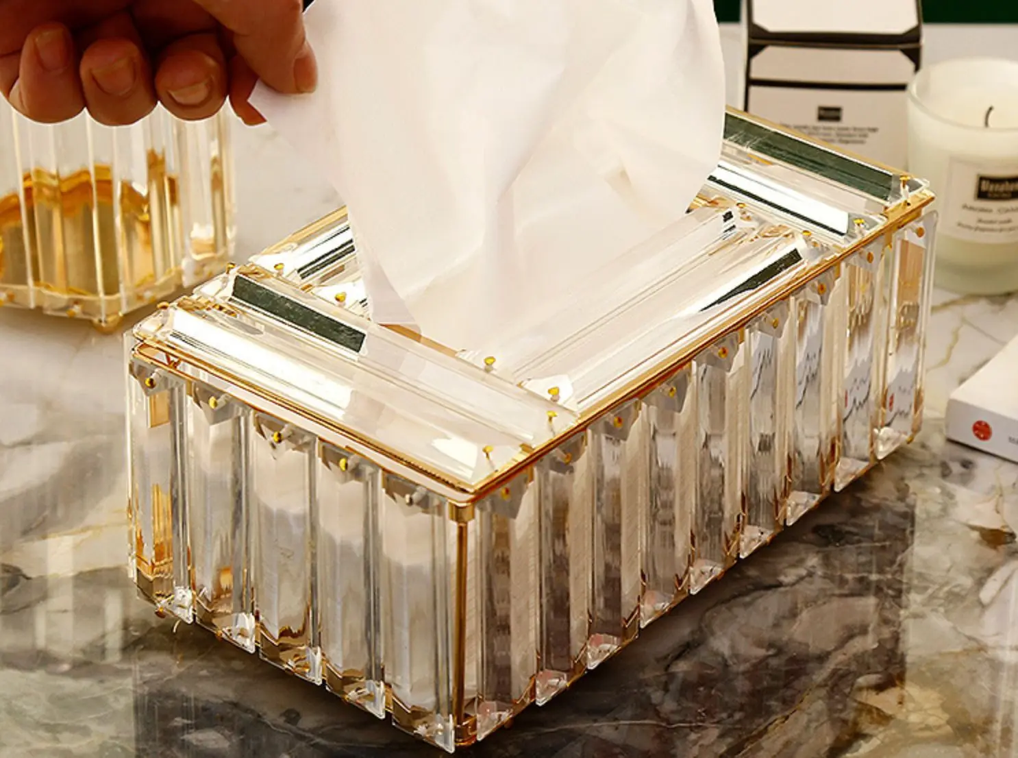 Tissue box European-style living room light luxury crystal tissue box home creative simple napkin paper storage box