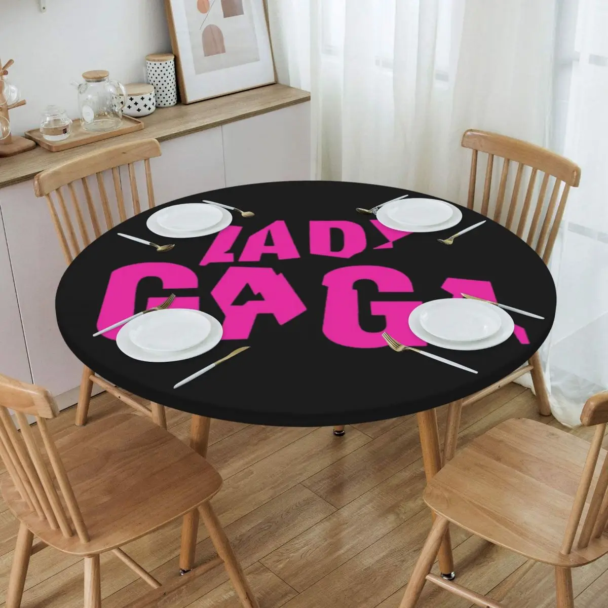 Lady Gaga Mayhem Album Logo Waterproof Round Tablecloth Oilproof Table Cloth for Kitchen Events Dining Table Cover