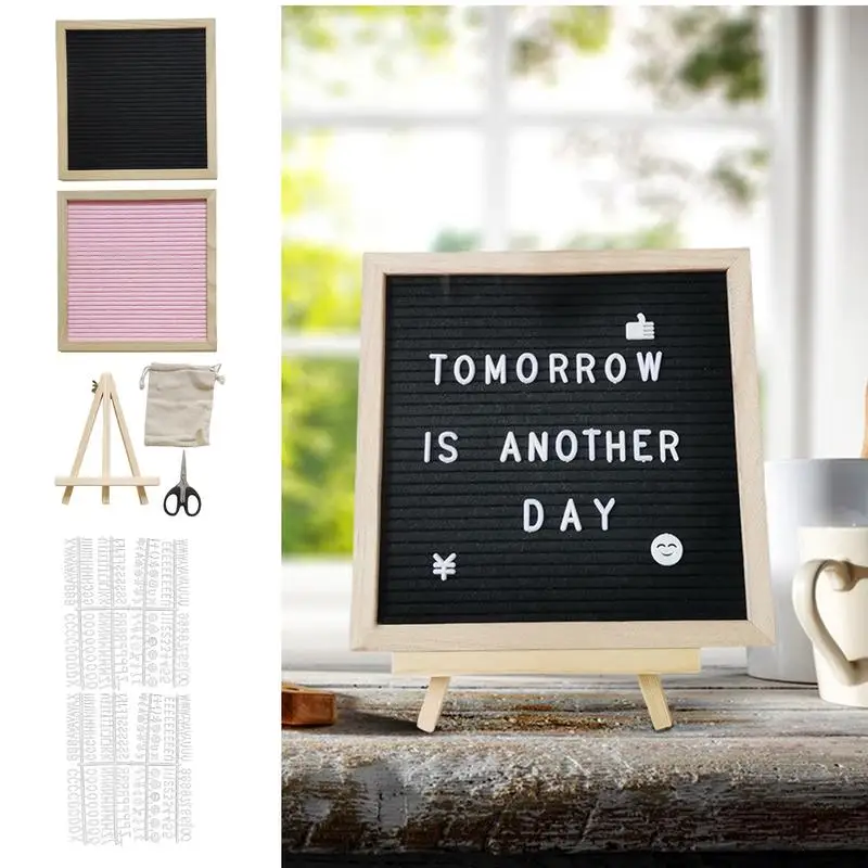 Felt Letter Board Letter Sign Board Rustic Felt Letterboard 9.84x9.84inch Billboard With Wooden Frame For Classroom Hospital
