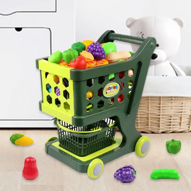 Chariot de supermarché pour enfants, jouet de chariot pour bébé, coupe de fruits, simulation de maison heureuse, cadeaux d'anniversaire pour garçon et fille, cuisine