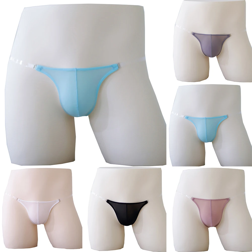 Sexy Men\'s Thongs Transparent String Ice Silk Men Bulge Pouch Briefs Underwear Low Waist Panties Lingerie Thong Man Panties