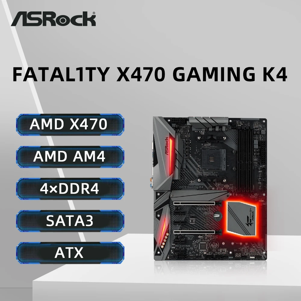 

Материнская плата ASRock Fatal1ty X470 GAMING K4 с поддержкой 1600 2700X 1700X 5600X 5700X3D 5800X3D 5800X Процессор 4xDDR4 M.2 ATX AM4 Материнская плата