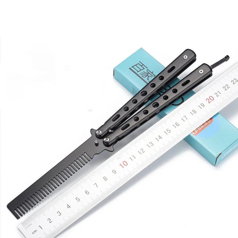 Stainless Steel Butterfly Knife Comb Series Safe Not Sharp Training Knife Swinging Knife Practice Folding Knife Comb Uncut Toy