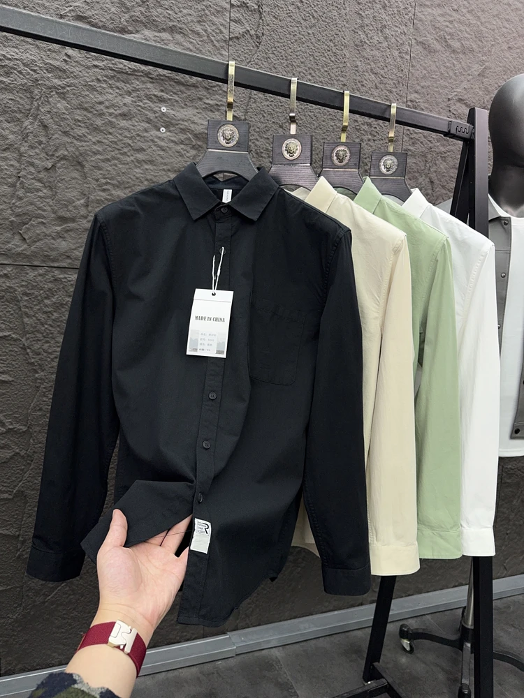 

Мужская повседневная длинная све irt из чистого хлопка с весенним откидным воротником ket ape, дышащая повседневная одежда с подставкой