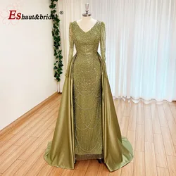 Elegante vestido de noche de boda para mujer, manga larga, sirena con tren desmontable, lentejuelas, perlas, fiesta de graduación, personalizado, 2024