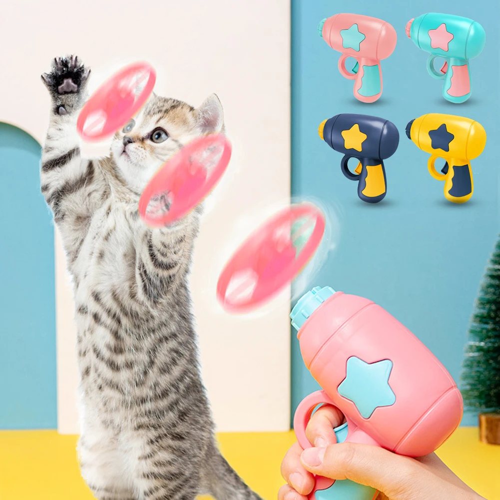 

Funny Disc Launcher Pet Cat Interactive Teaser Training Toy For Small Kitten Dog Flying Discs Rotating Ejection Game Accessories