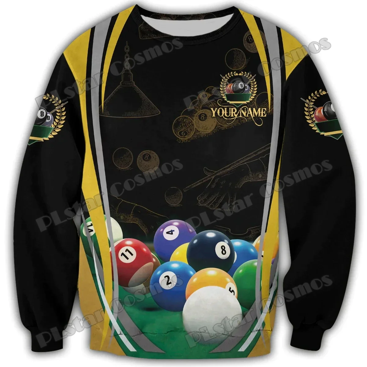 

Customized Name Billiard Player 3D Printed Mens Sweatshirt autumn Unisex long-sleeved pullover For Billiard Lover Gift DK578