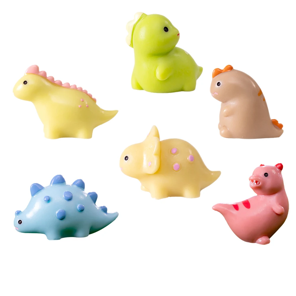 

6pcs Mini Dinosaur Figurines Resin Small Dinosaurs Solid Color Cute Cartoon Statues Garden Decor Microlandscape Accessories
