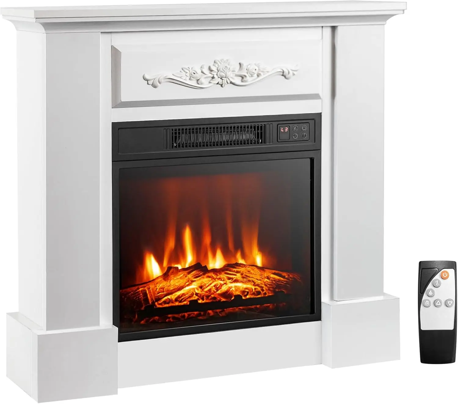 32” Electric Fireplace with Mantel, Package Wooden Firebox Surround Freestanding 18