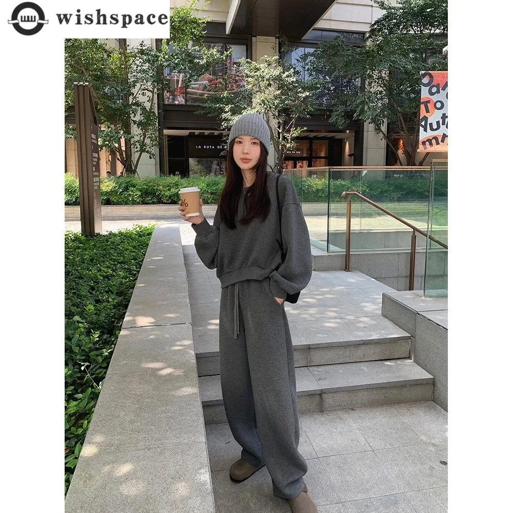 

Leisure and Sports Women's Set Spring and Autumn New Korean Fashion Top Wide Leg Pants Two Piece Set