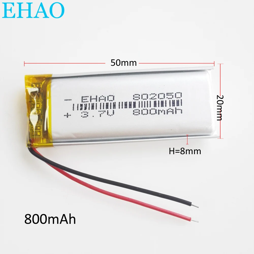 3.7V 800mAh 802050 Lithium Polymer LiPo Rechargeable Battery For Mp3 Headphone PAD DVD E-book bluetooth headset camera