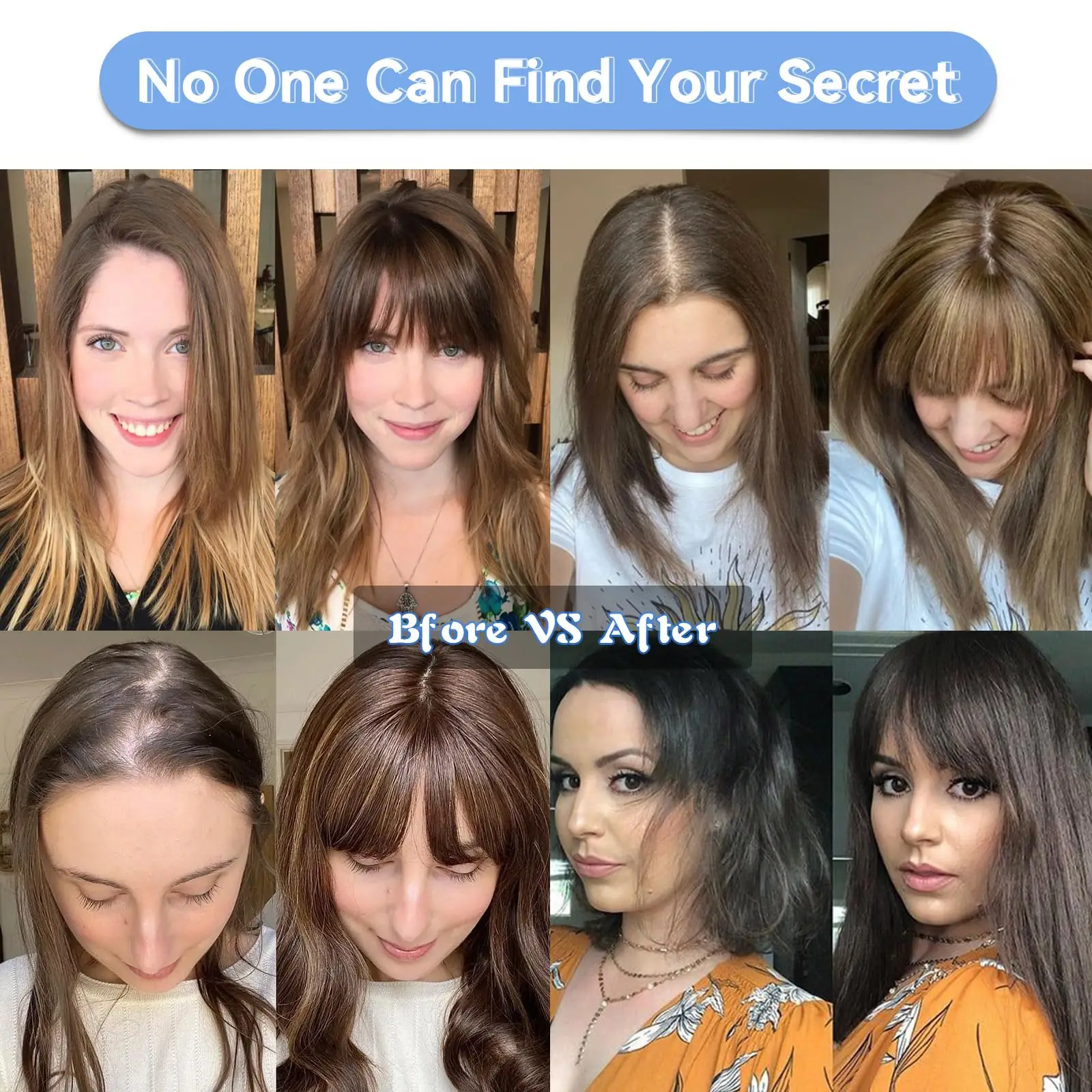 Straight 100% Remy Human Hair Toppers with Bangs Brown Toupee Hair Pieces Silk Base Clip in Topper Top Hairs for Women Hair Loss