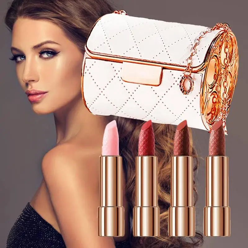 Set di rossetti opachi Waterproof Matte Nude Lipstick Pigment Red Long Lasting Lip Gloss con Chaming Chain Pouch Women Makeup