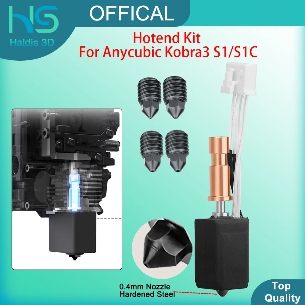 

Обновленный комплект Hotend для Anycubic Kobra3 S1/S1C Керамический комплект Hot End с высоким расходом Насадка из закаленной стали 0,4 мм для 3D-принтера Kobra S1C