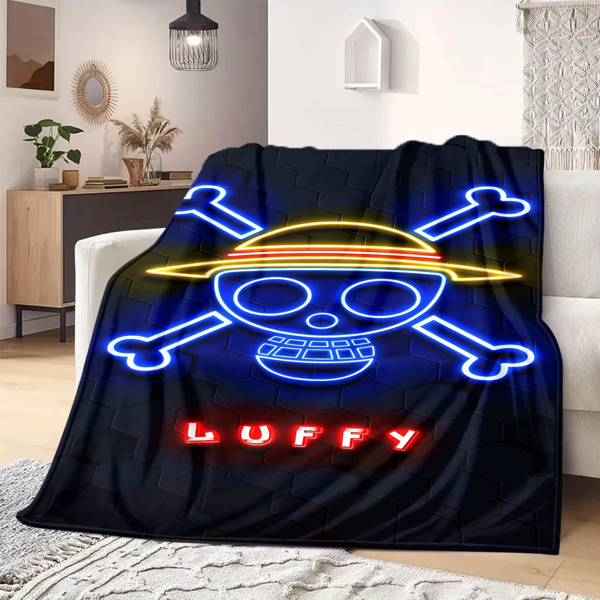ONE PIECE Straw Hat Pirates Print Blanket Warm Comfortable Flannel Blanket Suitable for Bedrooms,Sofas, Beds,Chairs -QIAO115