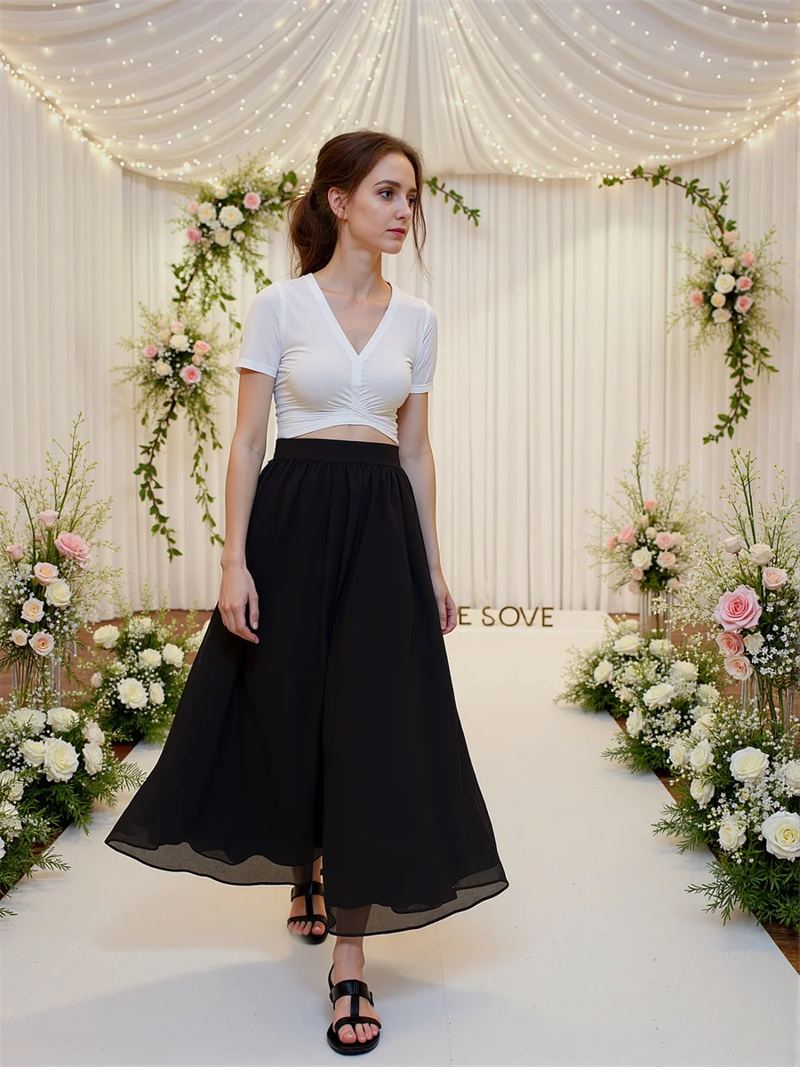 

Широкие шифоновые брюки с эластичным поясом для женщин, лето 2025, весна, спортивные джоггеры из махровой ткани, для тренировок, работы, фитнеса, стильные