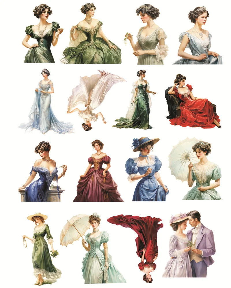 Stickers Hand-painted Vintage Victorian Palace Dress Ladies  Gentlemen Stickers DIY Scrapbook Diary Decoration Vintage  journal